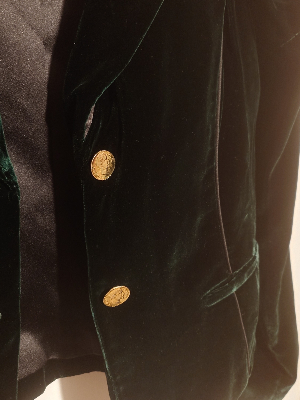 Alice + Olivia Dark Green Velvet Blazer with Gold Buttons